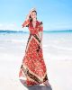 Strandkleidung Lange Rot Cut Out Tiefer Ausschnitt Empire Chiffon Sommer Rückenausschnitt Kleid Bohemian 2018 Mit Schlitz