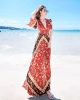 Strandkleidung Lange Rot Cut Out Tiefer Ausschnitt Empire Chiffon Sommer Rückenausschnitt Kleid Bohemian 2018 Mit Schlitz