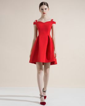 Fit And Flare Appliques Semi Formal Dresses Open Back Charming Short Red Cocktail Dress Princess Simple