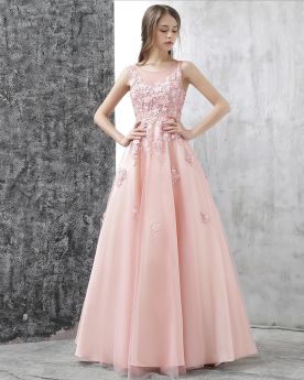 Princess Lace Tulle Pink Appliques Backless Sweet 16 Prom Dress Beautiful Boho