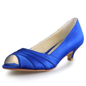 Plisado Azules Rey Zapatos Con Tacon Zapatos Para Novia Tacon Medio Satin Stiletto Peep Toe