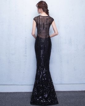 Glitter Charming Gorgeous Sexy Formal Evening Prom Sweet 16 Party Dress Sleeveless Mermaid Black Tulle