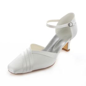 Square Toe Bridal Bridesmaid Pumps Ankle Strap Satin 5 cm / 2 inch Ivory / Beige Heels