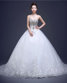 Sparkly Elegant Luxury A line Sleeveless Bridal Gown With Sequin / Glitter Backless White Tulle With Train Long