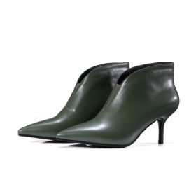 Patent Leather Pointed Toe Boots For Women Stilettos Ankle Boots Fur Lined Olive Green