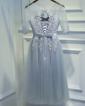 Lace Dress For Wedding Guest Juniors Semi Formal Dress Open Back Silver Cocktail Dress Bridesmaid Dresses Empire