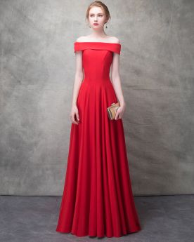 Chiffon Simple Long Off The Shoulder Bandeau Bridesmaid Dress Spring Red 2018 Sleeveless