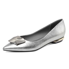 Leather Going Out Shoes Classic Flat Silver Pointed Toe Patent Ballerina Comfort