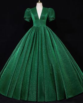 Princesa Verde Botella Vestidos De Noche Escotados Vestidos De Quinceañera Con Lazo Largos