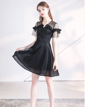 Little Black Dress Black Transparent Short Organza Cocktail Dress Cute