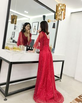 Formal Dresses A Line Red Cute Sequin Gorgeous Prom Dress