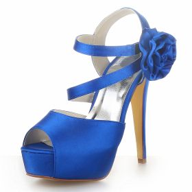 Royal Blue Peep Toe Beautiful Platform Bridesmaid Shoes Strappy Stiletto Sandals High Heel