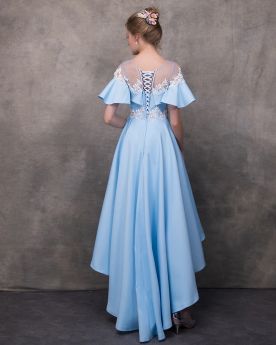 Graduation Dresses Asymmetrical Fit And Flare Cocktail Dresses Off The Shoulder High-Low Open Back Sky Blue Knee Length Beautiful