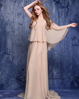 Mother Of Groom Dress Long Chiffon Slit Long Sleeved Formal Evening Dresses With Train One Shoulder Straight Ruffle