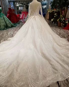 Wedding Dresses Long Sleeves Beading Sparkly Lace Sequin Ball Gowns Long Elegant