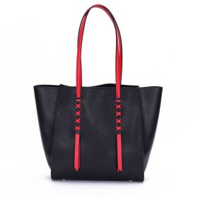 Tote Shoulder Bag Purse For Women Fashion Simple Color Block Black Leather Full Grain