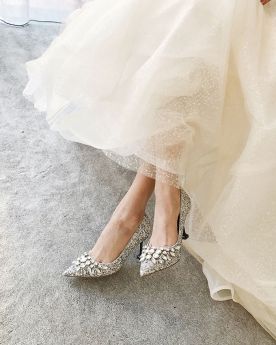 Sparkly Spring 3 inch High Heel Silver Quinceanera Shoes Prom Shoes Glitter Pointed Toe Pumps Shoes