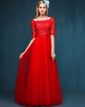 Bridesmaid Dress Appliques Empire Lace Boho Red Tulle