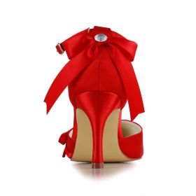 Wedding Shoes Red D orsay Spring 3 inch High Heeled Beautiful With Bowknot Pumps Pointed Toe