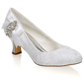 Bridesmaid Shoes Ivory Mid Heels With Rhinestones Satin Charming Wedding Shoes Tulle Fringe Pumps