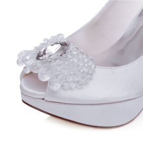 Platform Stilettos White Bridal Shoes Elegant With Crystal 12 cm High Heeled Peep Toe Pumps
