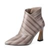 Booties High Heel Pointed Toe Boots Fur Lined Office Shoes 3 inch 2018 Beige Cone Heel