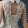 Tulle Lace Ivory / Beige Reception Fit And Flare Wedding Dress Backless Sleeveless Simple Beautiful Peter Pan Collar
